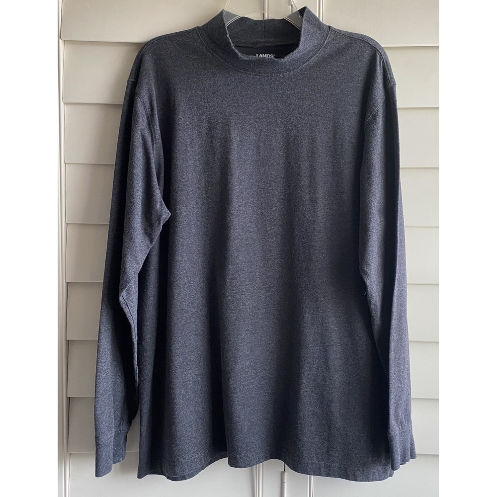 Lands End Gray Super T Long Sleeve 100% Cotton Shirt Men's XL 46 - 48‎ Mock Neck